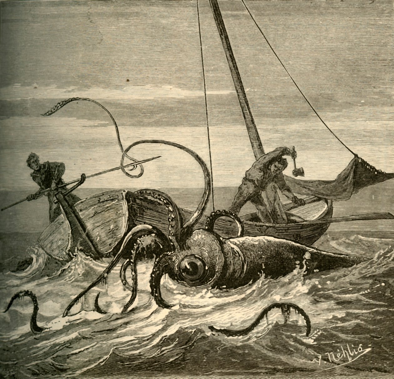 Fiskarnas kamp med jättebläckfisken, 1881. av Unbekannt