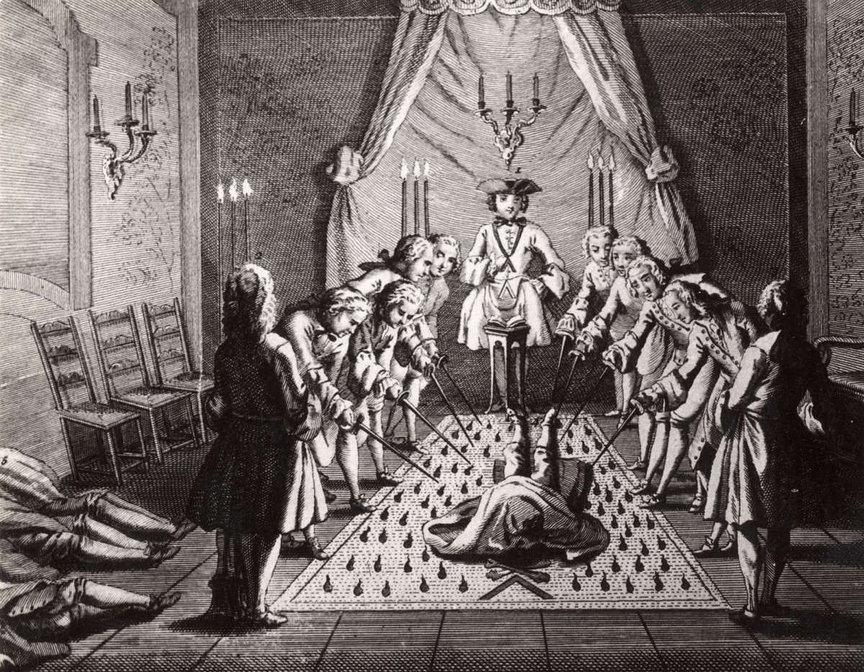 Den franska frimurarnas initieringsceremoni, 1700-talet av Unbekannt