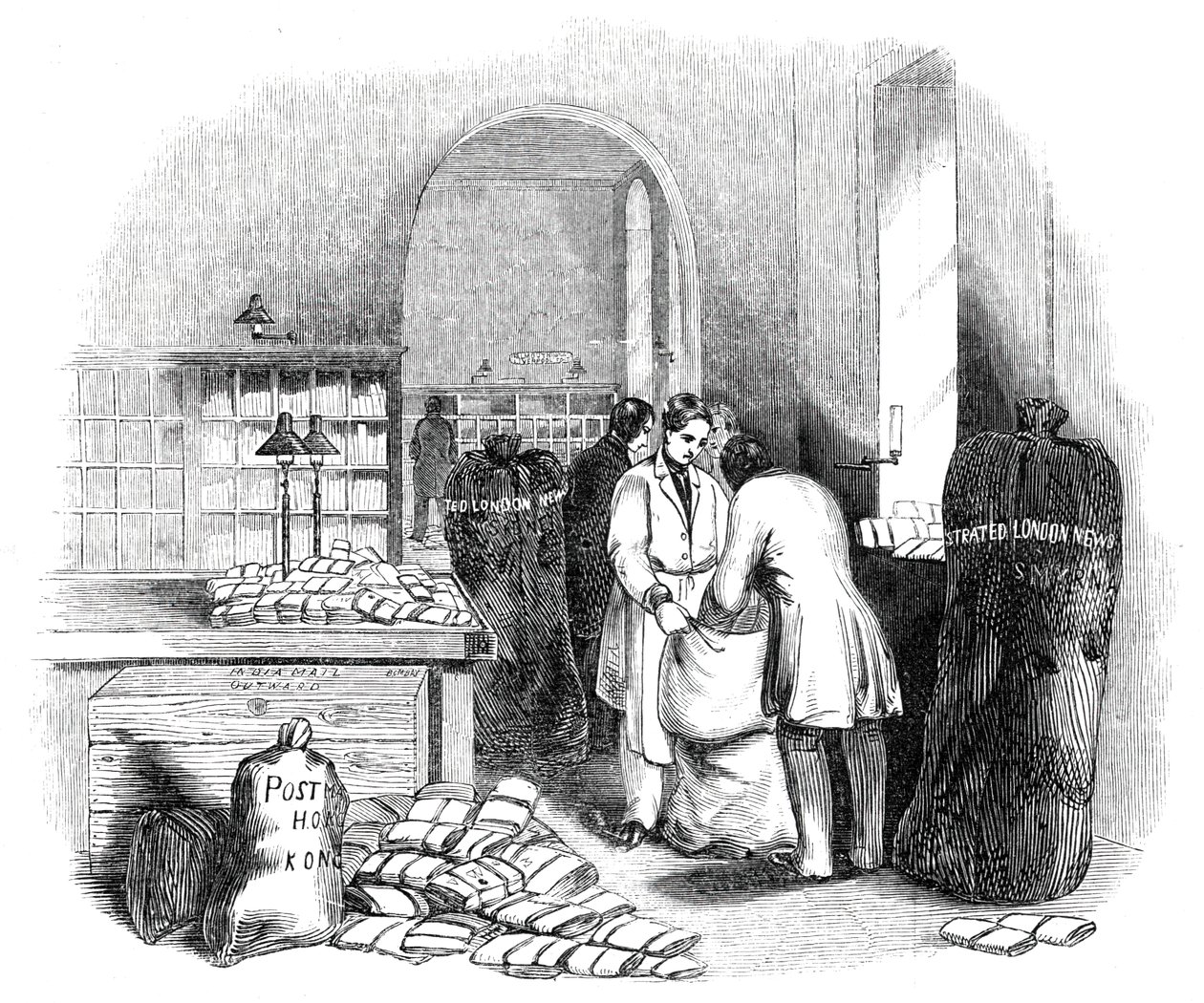 The General Post-Office, Packing the Indian Mail, 1844. av Unbekannt
