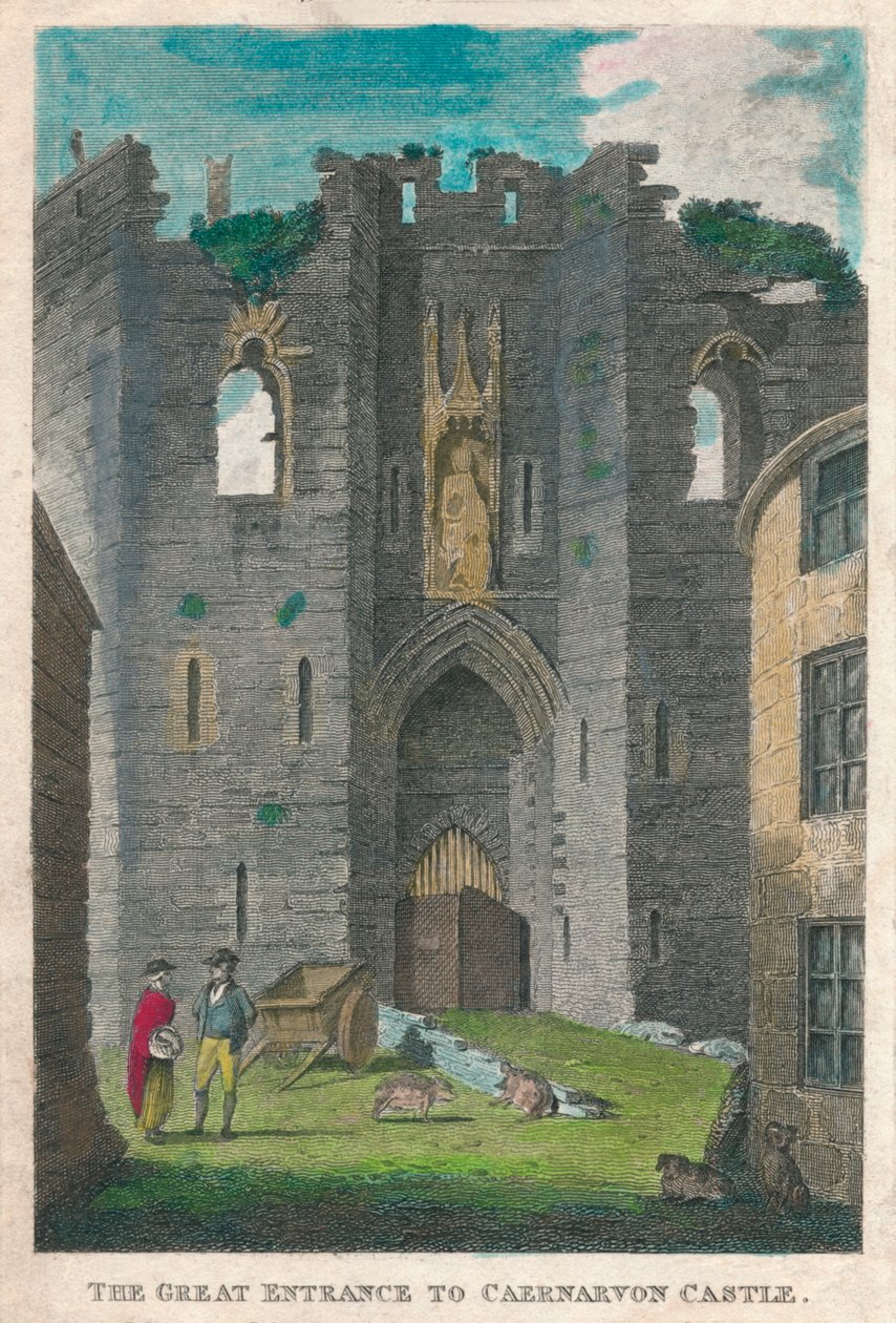 Den stora ingången till Caernarvon Castle, 1808. av Unbekannt