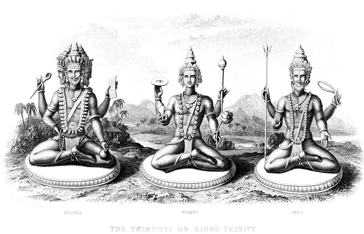 Den hinduiska treenigheten, c1800 av Unbekannt