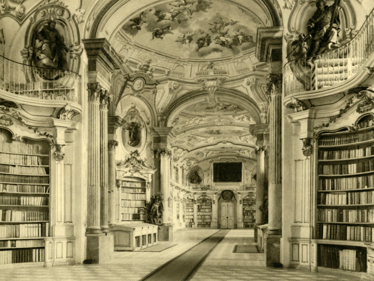 Biblioteket, Admont Abbey, Österrike, c1935. av Unbekannt