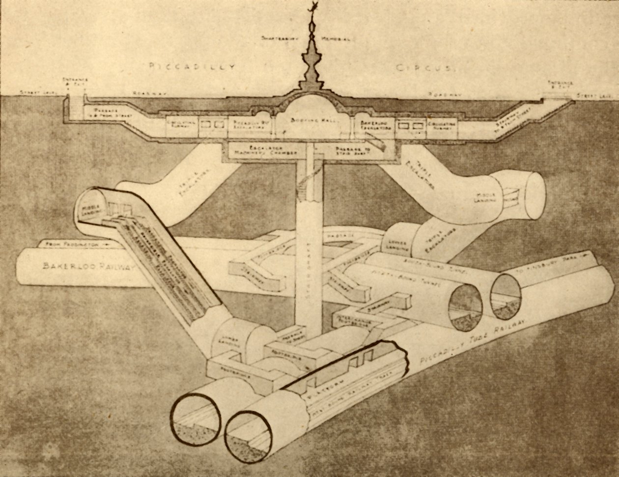 The New Piccadilly Circus tunnelbanestation, 1930. av Unbekannt
