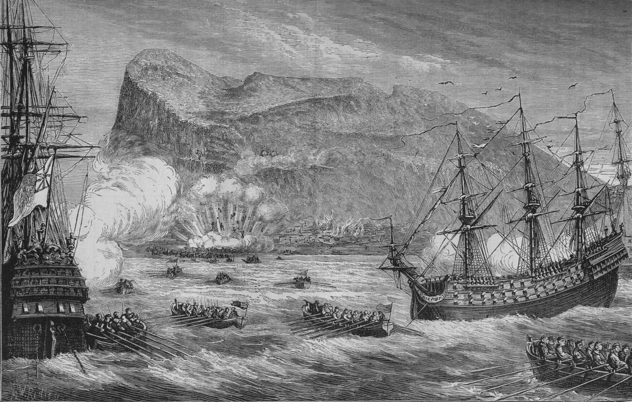 Intagandet av Gibraltar, augusti 1704, c1880 av Unbekannt