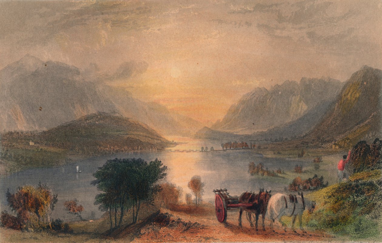 Thirlmere till Helvellyn nc. Från Raven Crag, c1830-talet. av Unbekannt