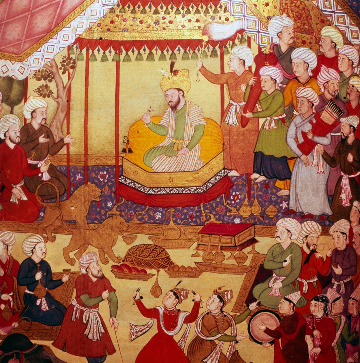 Timur tronade under firandet, Mughal-manuskript, 1600-1601 av Unbekannt