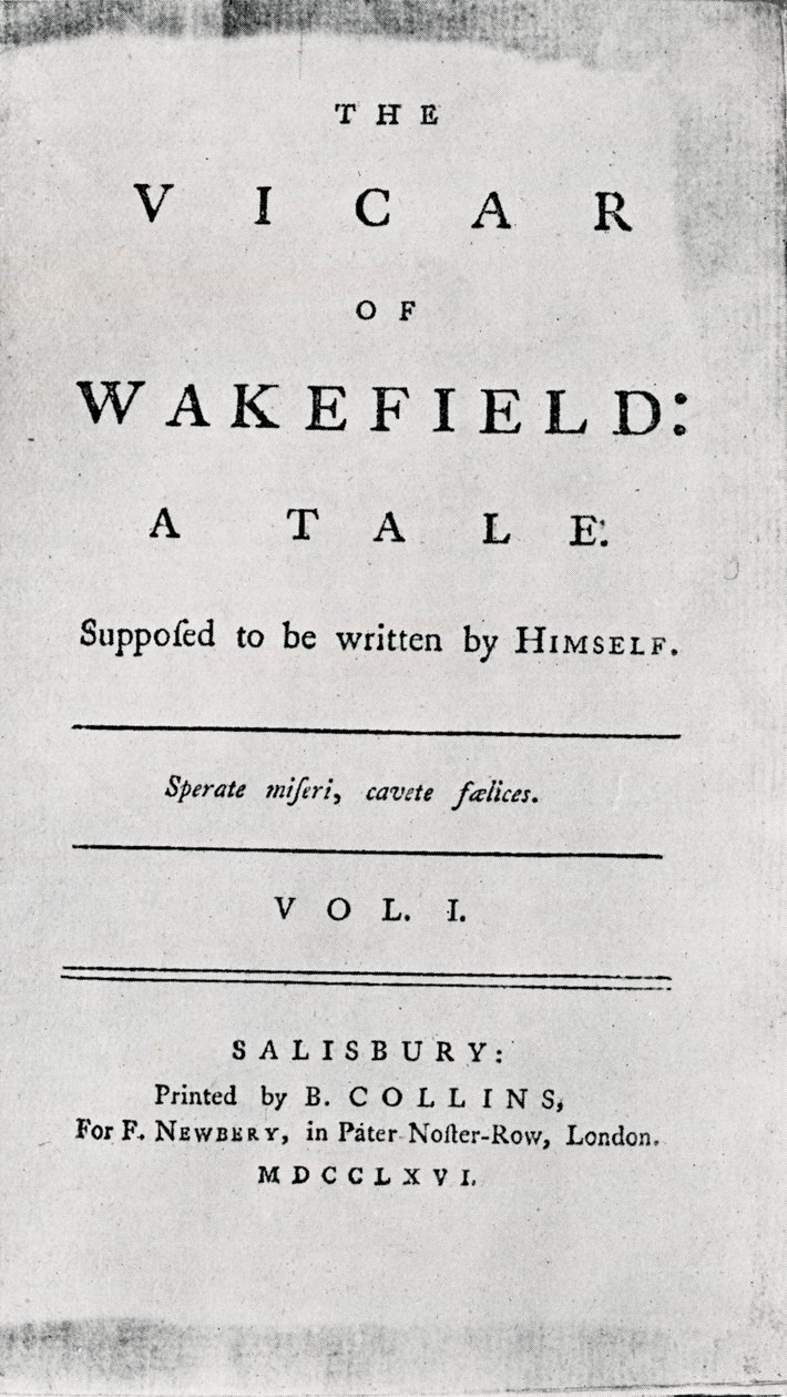 Titelsidan för The Vicar of Wakefield, 1766 av Unbekannt
