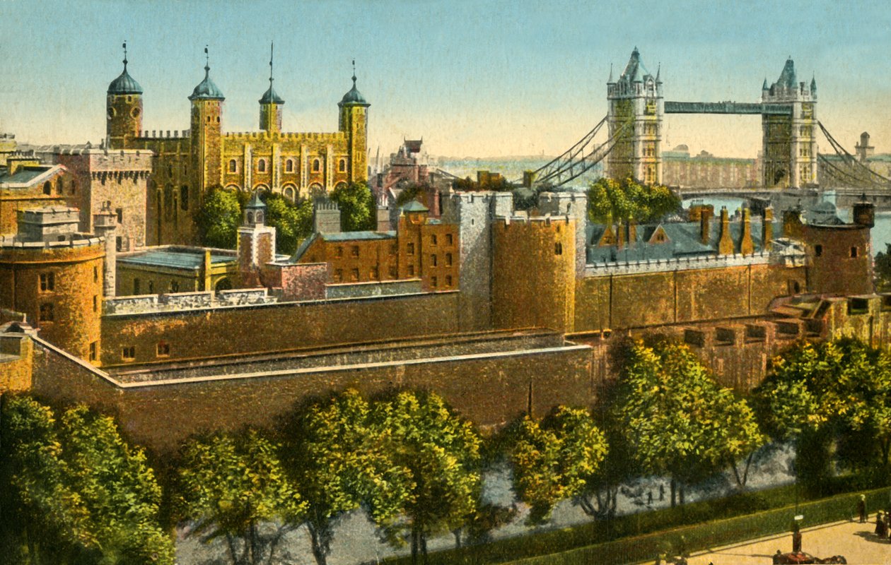 Tower Bridge och Tower of London, c1910. av Unbekannt