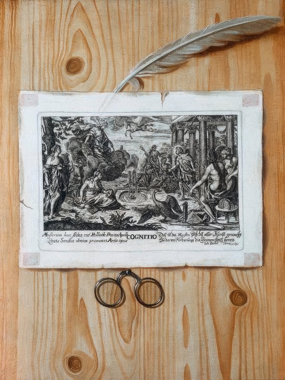 Trompe l’oeil med kopparstick av Unbekannt