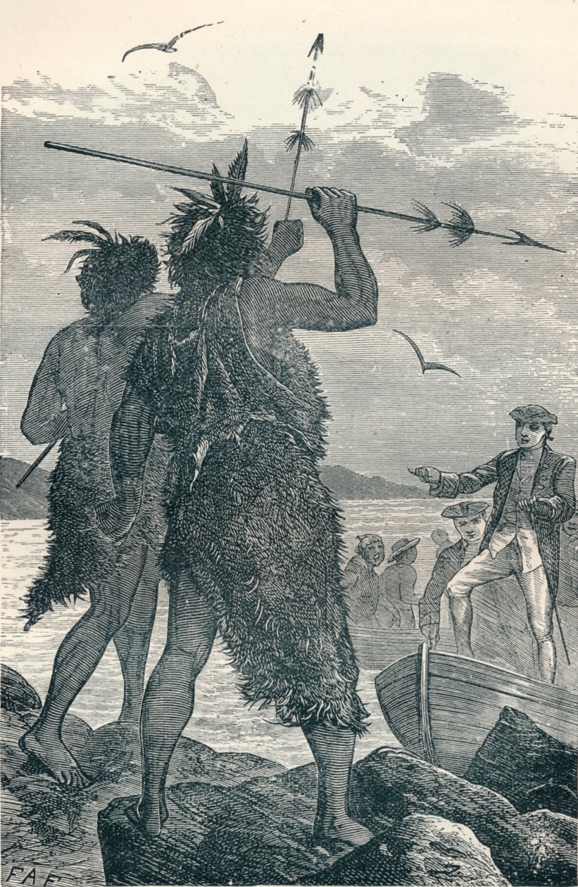 Två infödda tvistar om Captain Cooks Landing, 1904 av Unbekannt