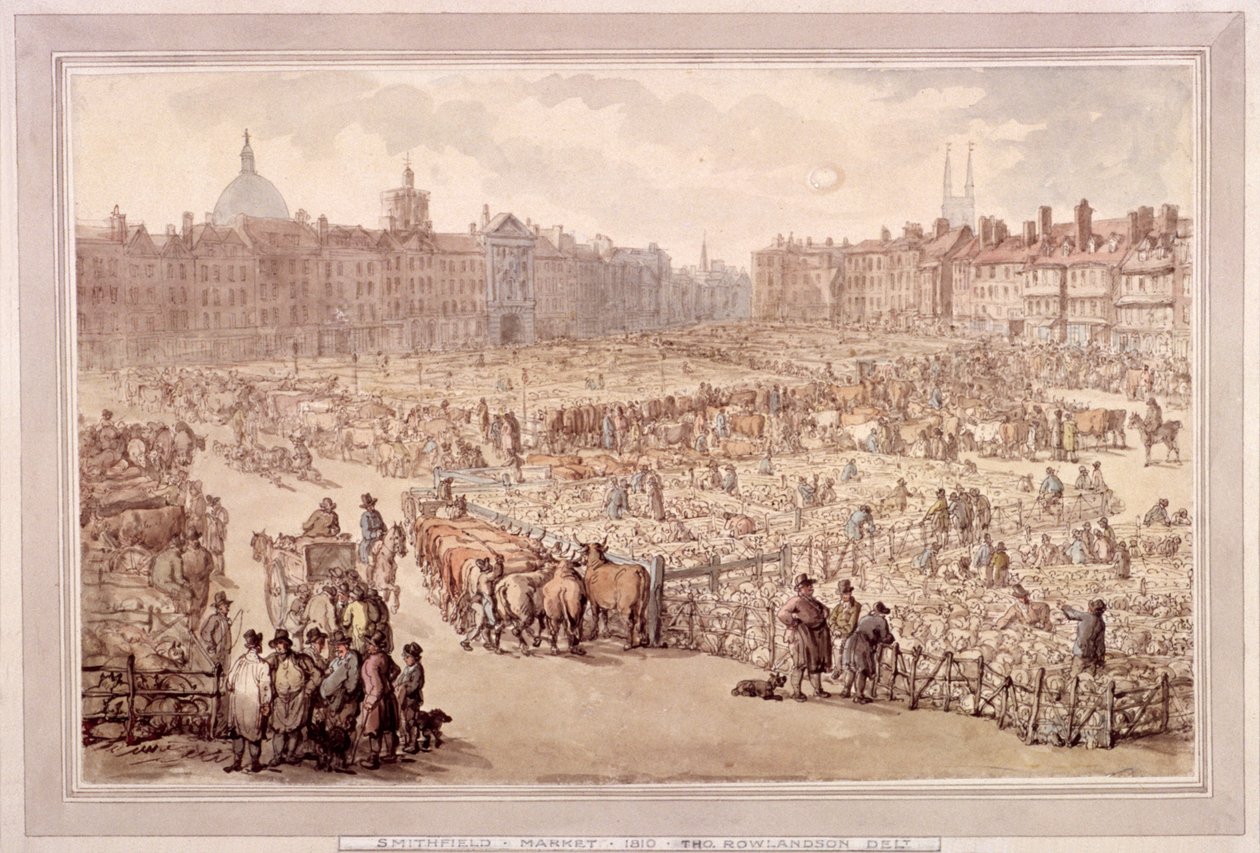 Utsikt över Smithfield Market, London, 1810 av Unbekannt