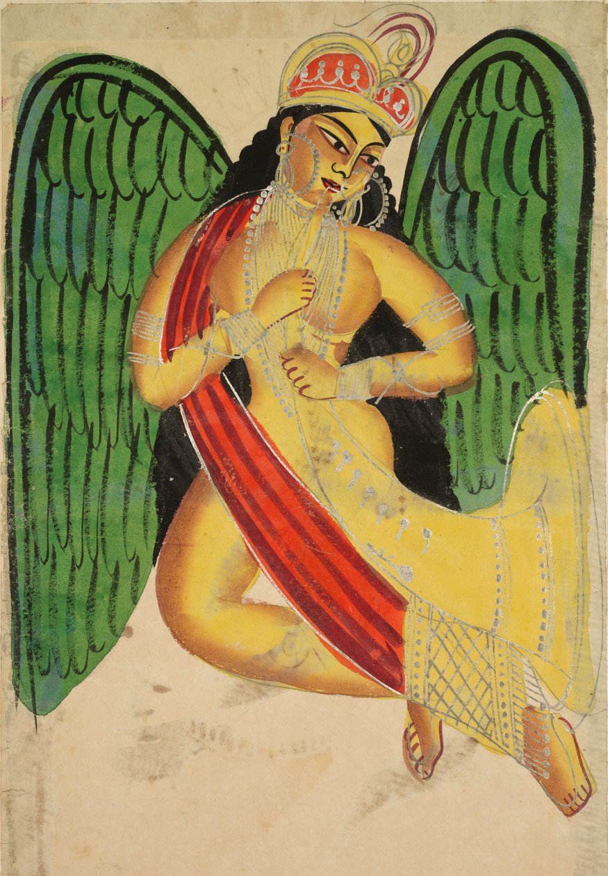 Bevingad Apsara med ett horn, 1800-tal. av Unbekannt