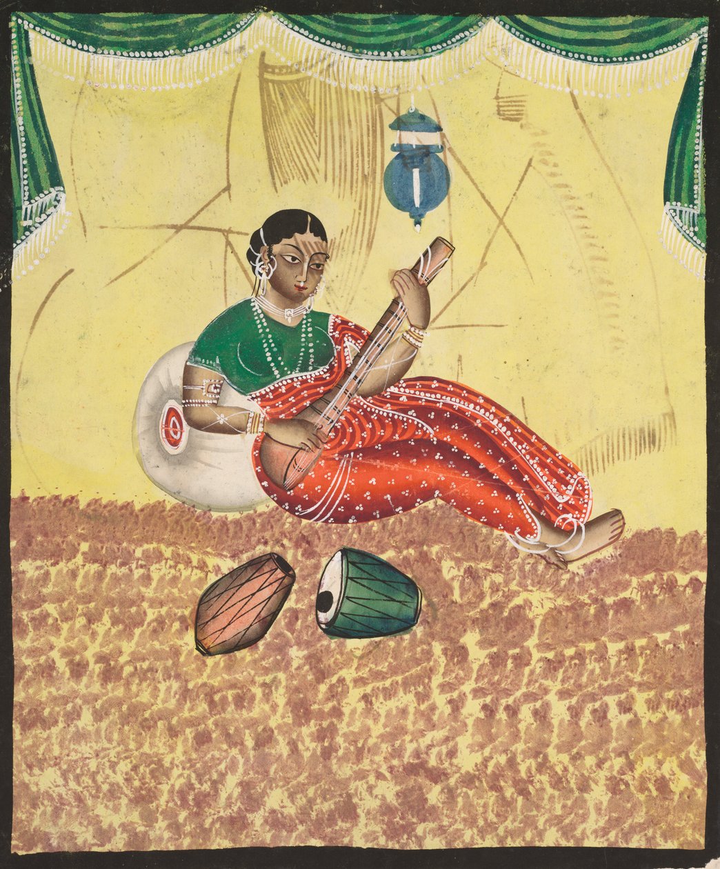 Kvinna som spelar musik, 1800-tal. av Unbekannt