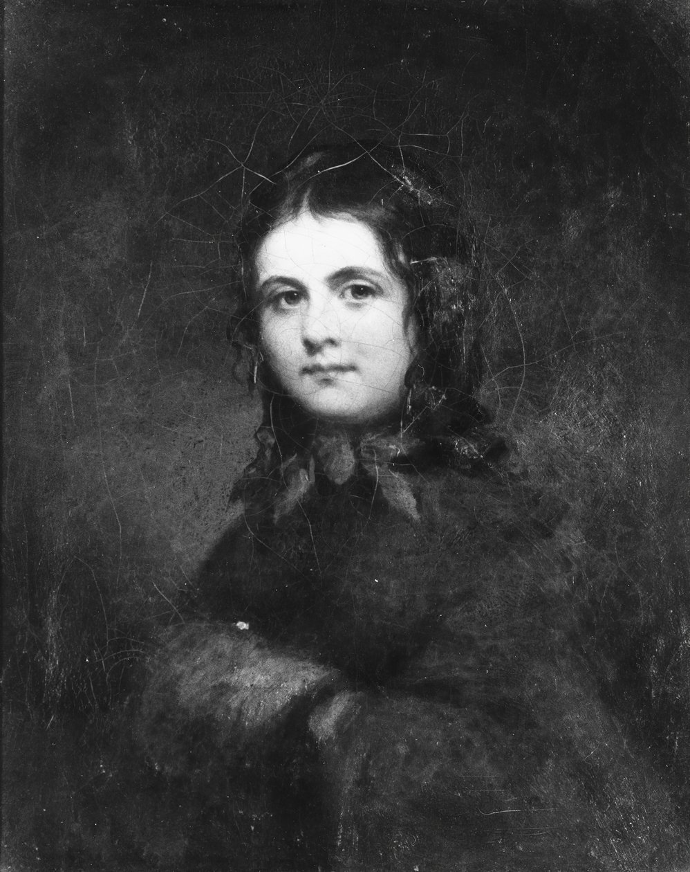 Kvinna med muff, ca. 1850. av Unbekannt
