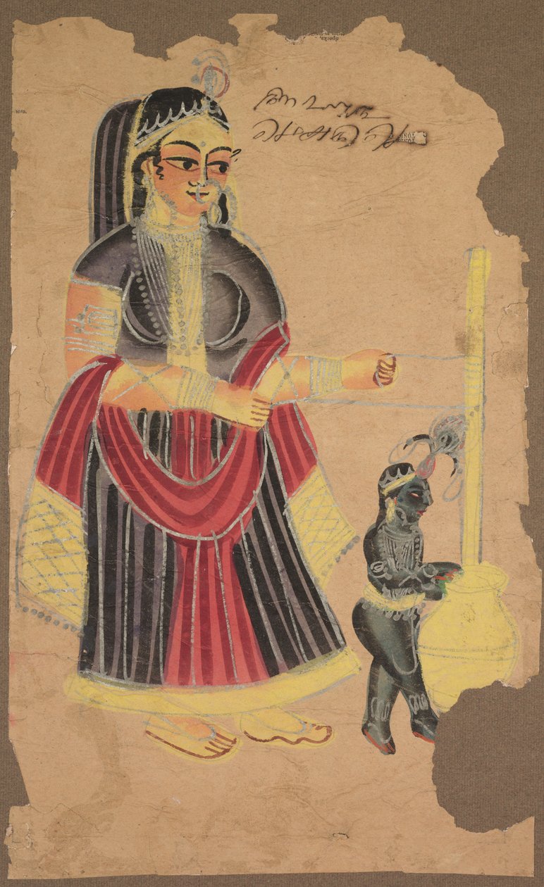 Yasoda och Krishna, 1800-talet. av Unbekannt