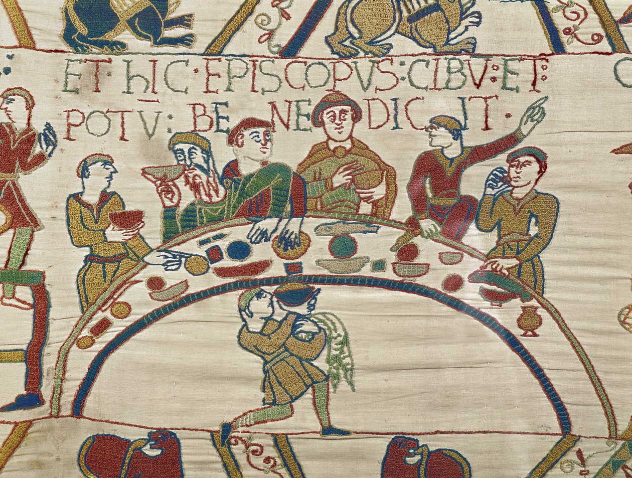 Biskop Odo välsignar maten och vinet, Bayeux Tapestry av Unbekannt Unbekannt