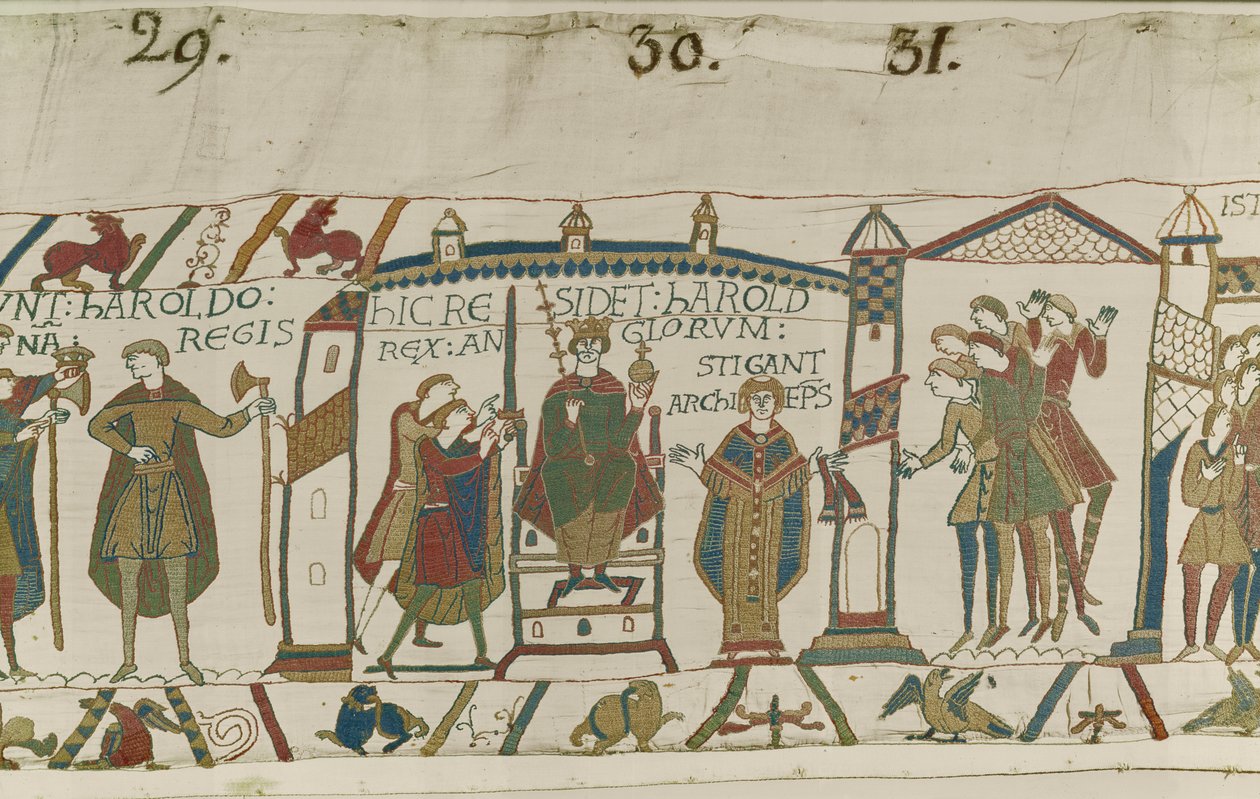 Kröning av Harold som engelsk kung, Bayeux Tapestry av Unbekannt Unbekannt