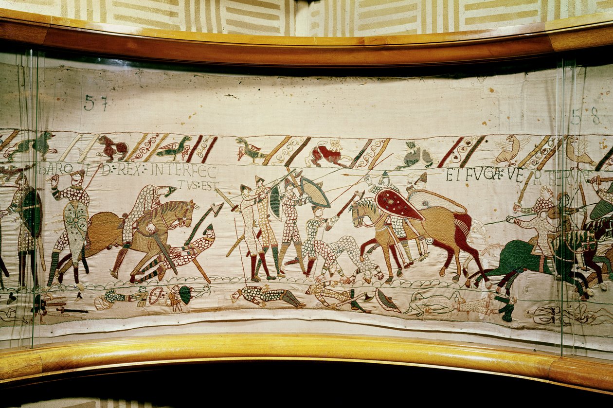 Kung Harold dödas och engelsmännen vänder i flykten, Bayeux Tapestry av Unbekannt Unbekannt