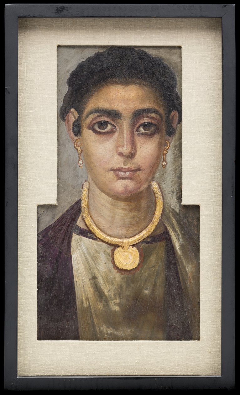 Mumieporträtt: Head of a Woman, egyptisk, 130-160 e.Kr av Unbekannt Unbekannt