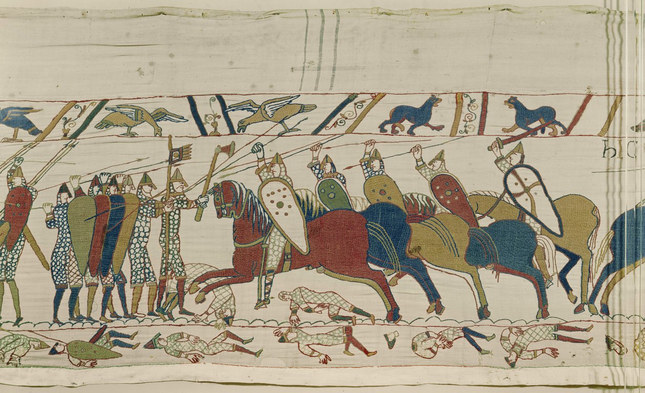 Den engelska sköldmuren attackeras och striden förenas, Bayeux Tapestry av Unbekannt Unbekannt