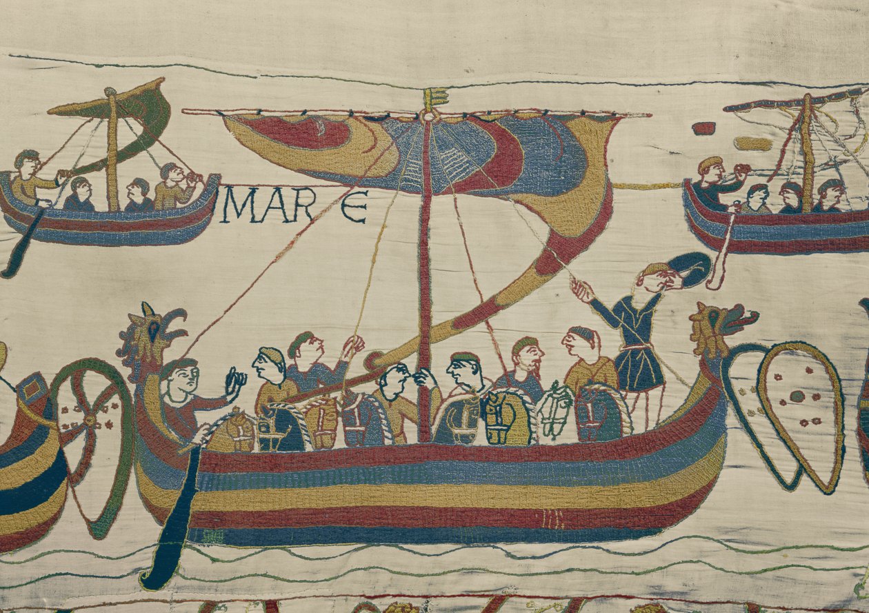 Den normandiska invasionsflottan korsar kanalen, Bayeux Tapestry av Unbekannt Unbekannt
