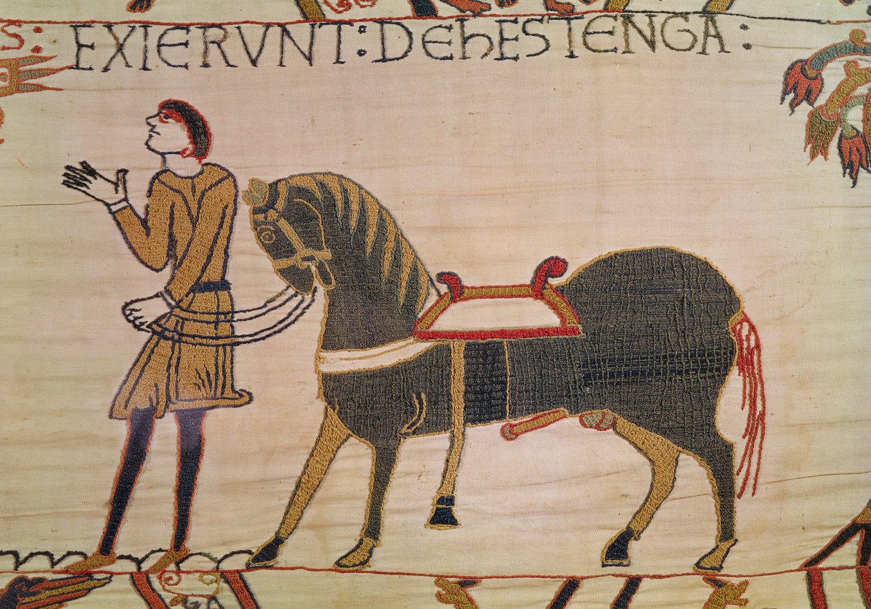 En brudgum tar med William sin laddare, Bayeux Tapestry av Unbekannt Unbekannt