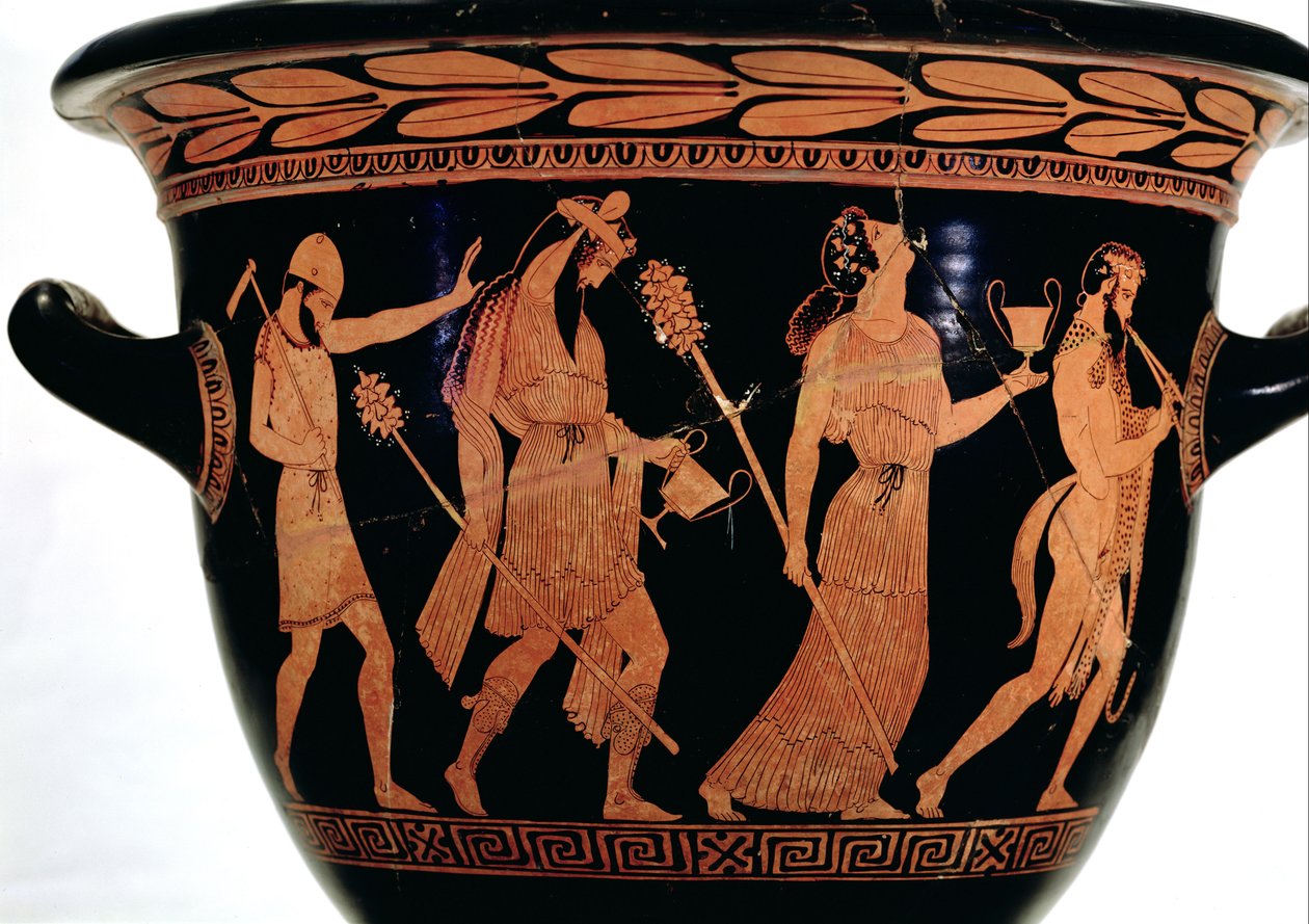 Dionysisk procession, detalj av en attisk klockkrater med röd figur, 500-talet f.Kr. av Unbekannt Unbekannt