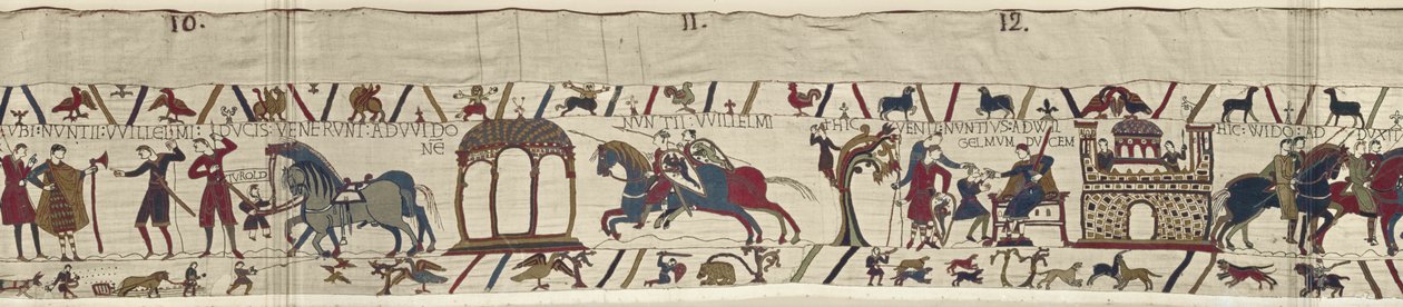 Sändebud från Duke William skickas till greve Guy och återvänder med ett meddelande, Bayeux Tapestry av Unbekannt Unbekannt