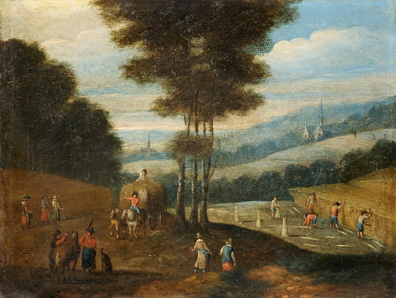 Skördeplats med en kyrka av Unbekannt Unbekannt