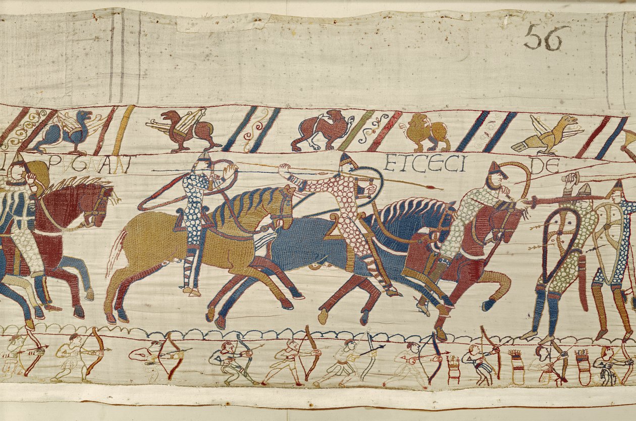 Normanerna slåss och dödar de som var med kung Harold, Bayeux Tapestry av Unbekannt Unbekannt