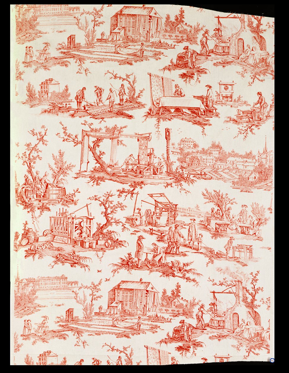 Toile de Jouy, som illustrerar processerna för att tillverka bomull, designad av Christophe Huet, franska, 1783 av Unbekannt Unbekannt