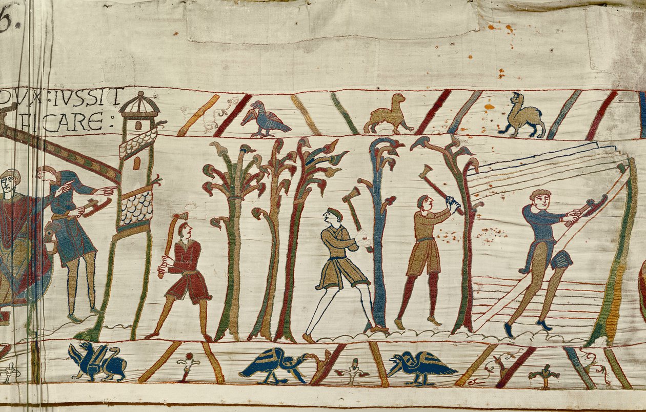 Träd huggas ner för att bygga fartyg för den normandiska flottan, Bayeux Tapestry av Unbekannt Unbekannt