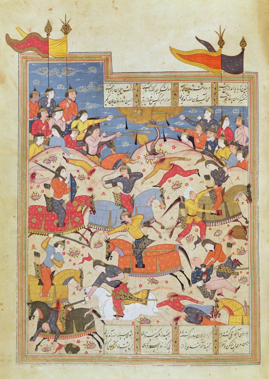 Battle Scene, illustration från "Shahnama" av Unbekannt