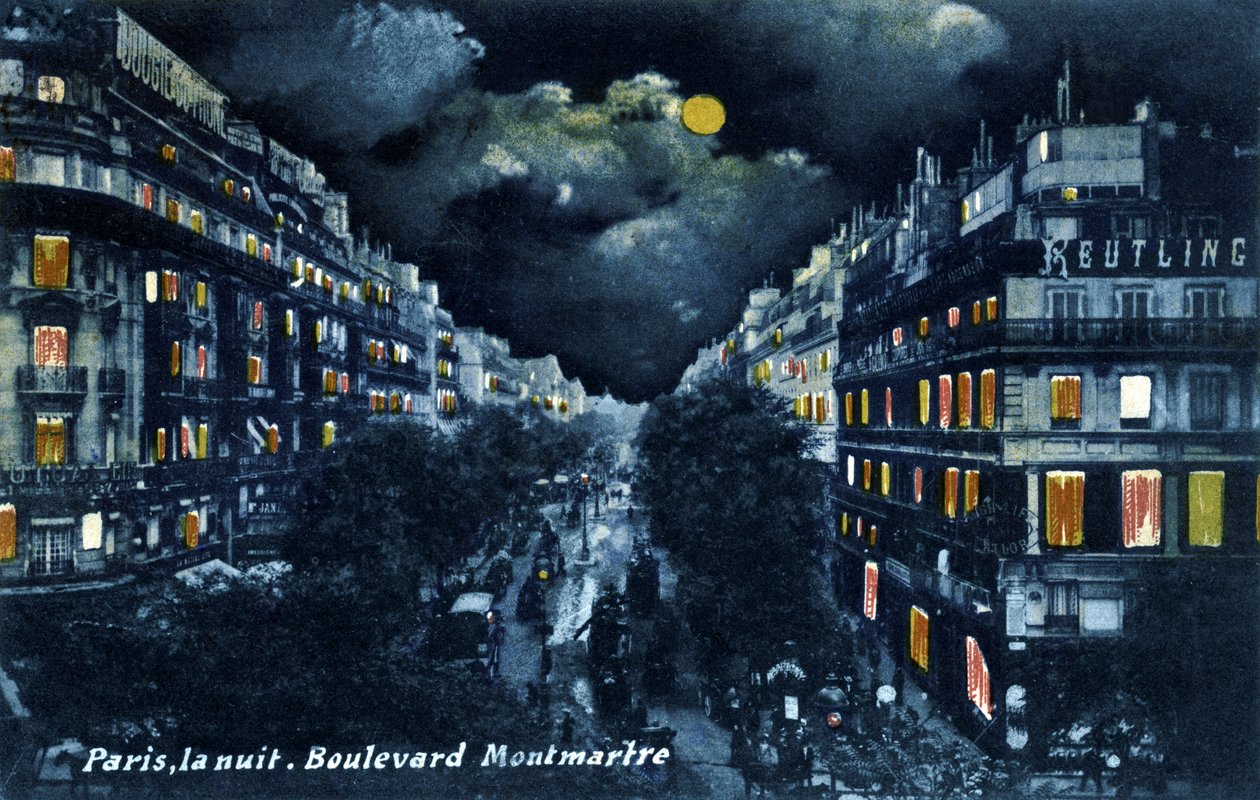 Boulevard Montmartre på natten, Paris, ca 1900. av Unbekannter Künstler
