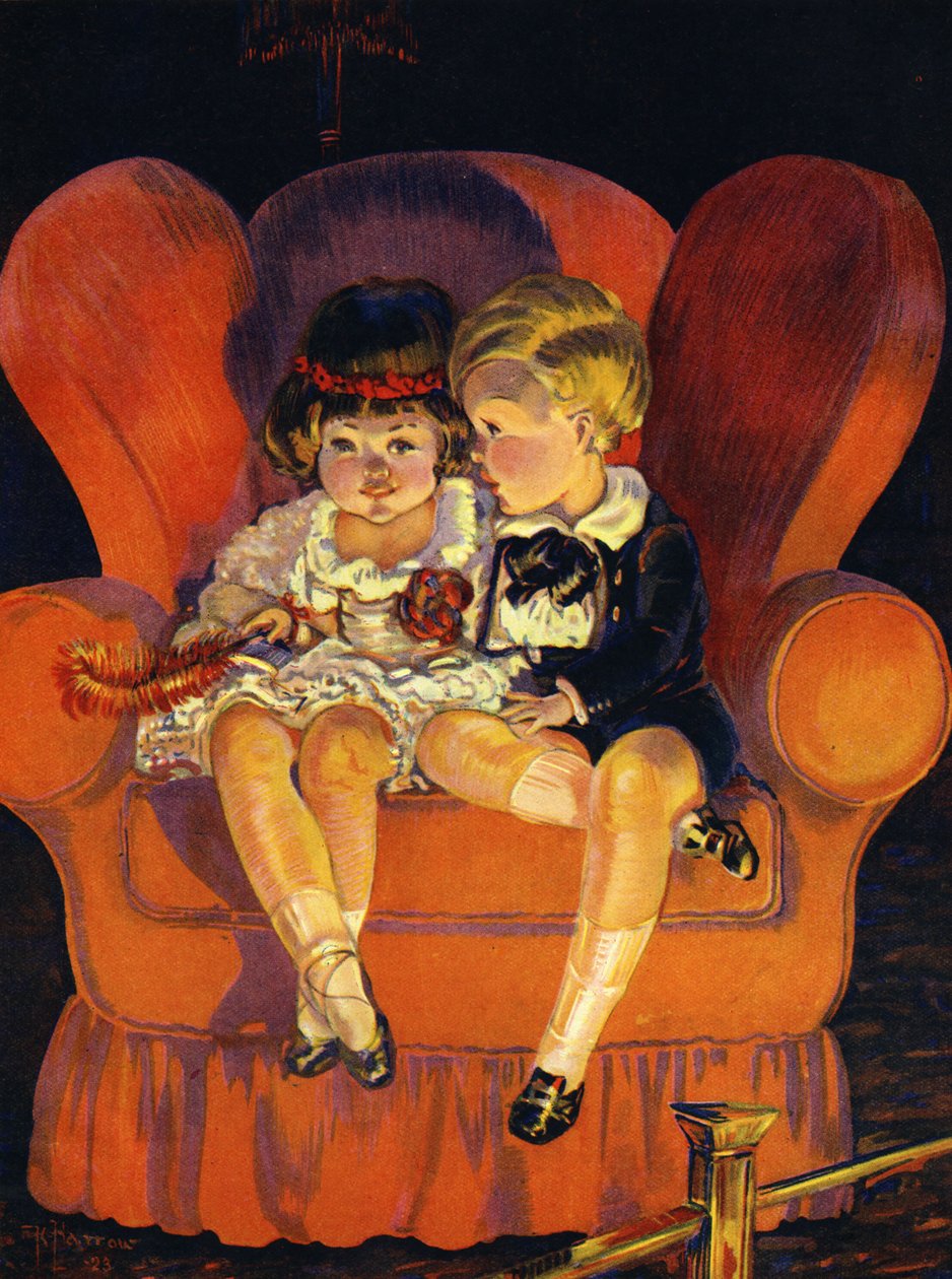 Pojke och flicka sitter i fåtölj 1923. av Unbekannter Künstler