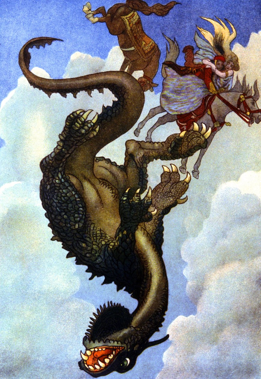 Par som kämpar mot en drake, ca 1910 (illustration) av Unbekannter Künstler