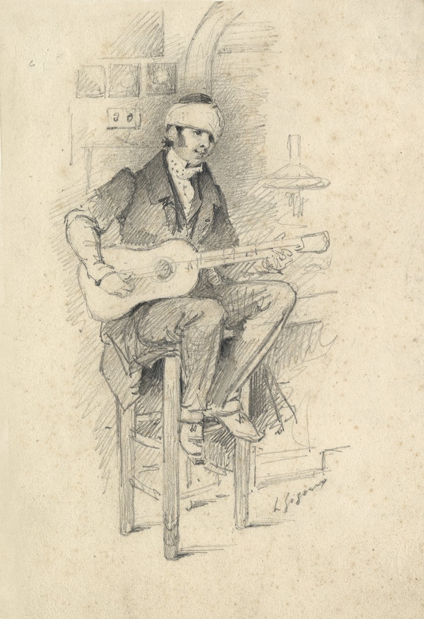 Skadad ung gitarrspelare, Frankrike, ca 1830 (skiss) av Unbekannter Künstler
