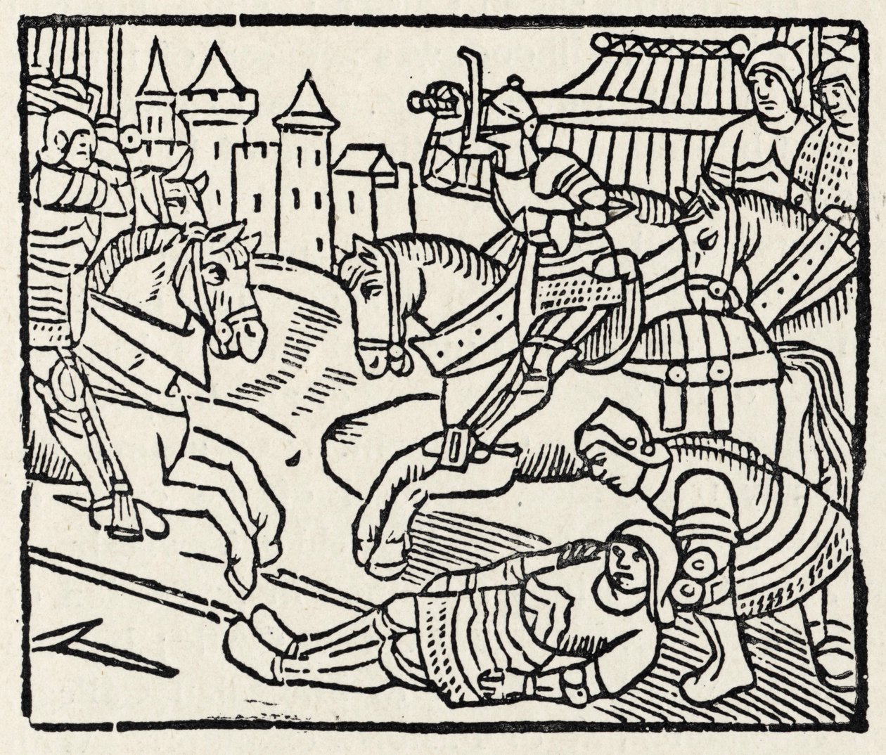 Lancelot at a Tournament (träsnitt) av Unbekannter Künstler