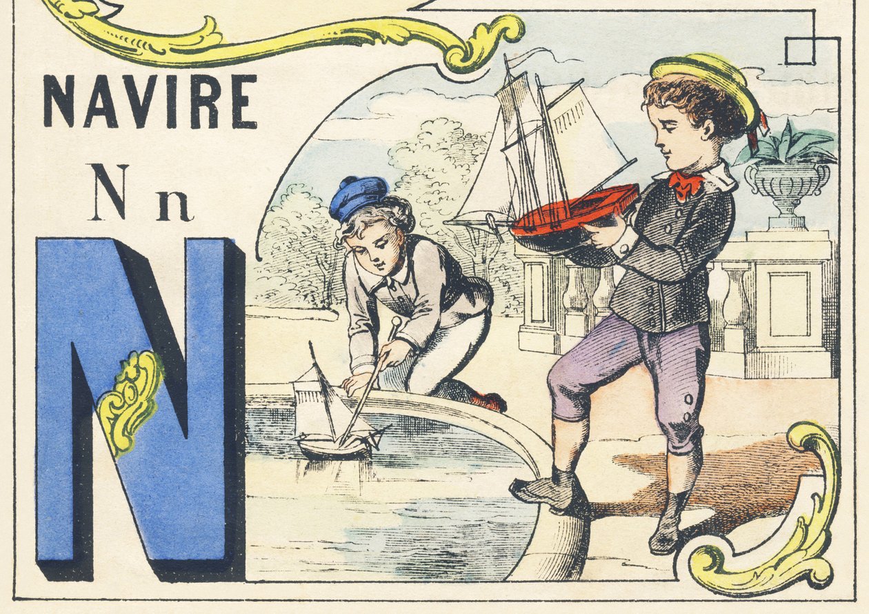 N: skepp - Spelalfabetet, ca 1890 (illustration) av Unbekannt