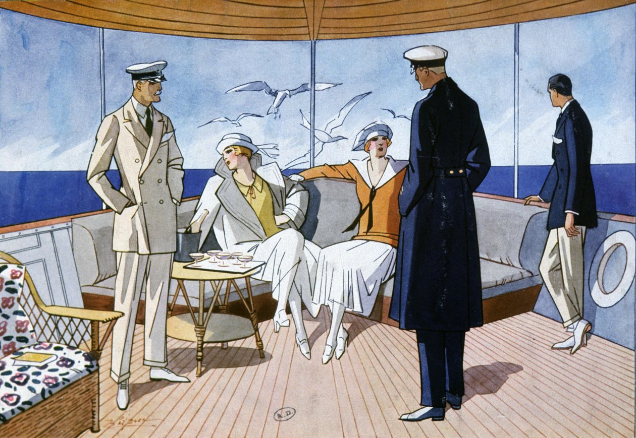 På en yacht, ca 1925 (akvarell) av Unbekannter Künstler