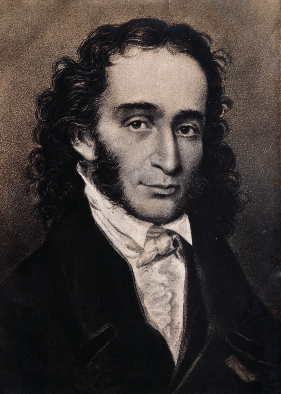 Porträtt av Niccolo Paganini (gravyr) av Unbekannter Künstler