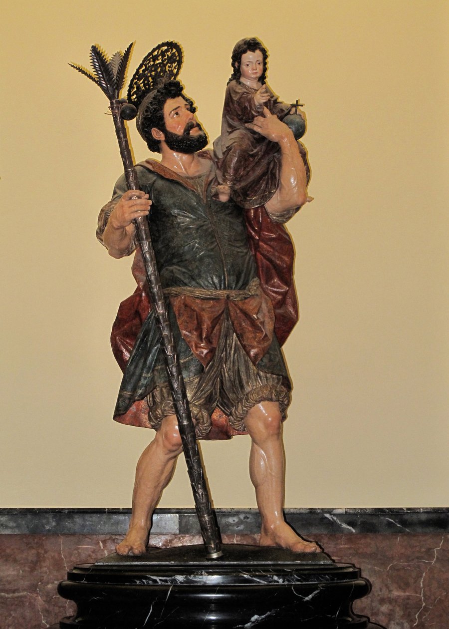 Sankt Kristoffer - Polykrom staty, barockkonst av Unbekannter Künstler
