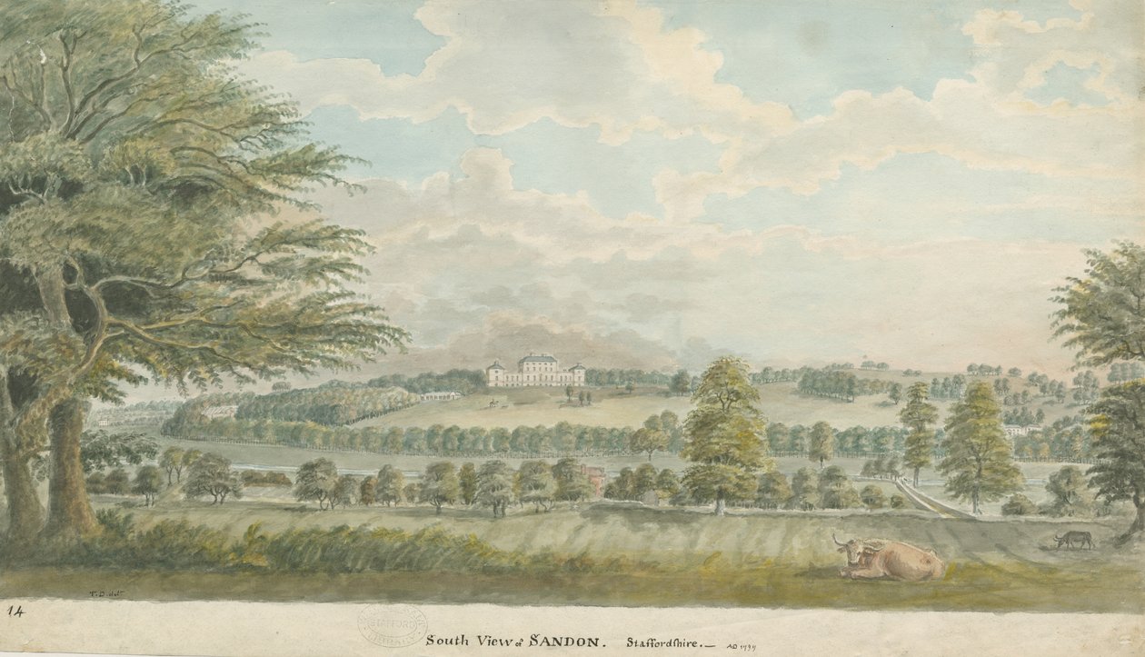 Sandon Hall: akvarellmålning, 1797 av Unbekannt