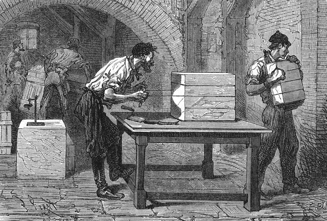 Tvåltillverkning, Marseille, ca 1880 (gravyr) av Unbekannter Künstler