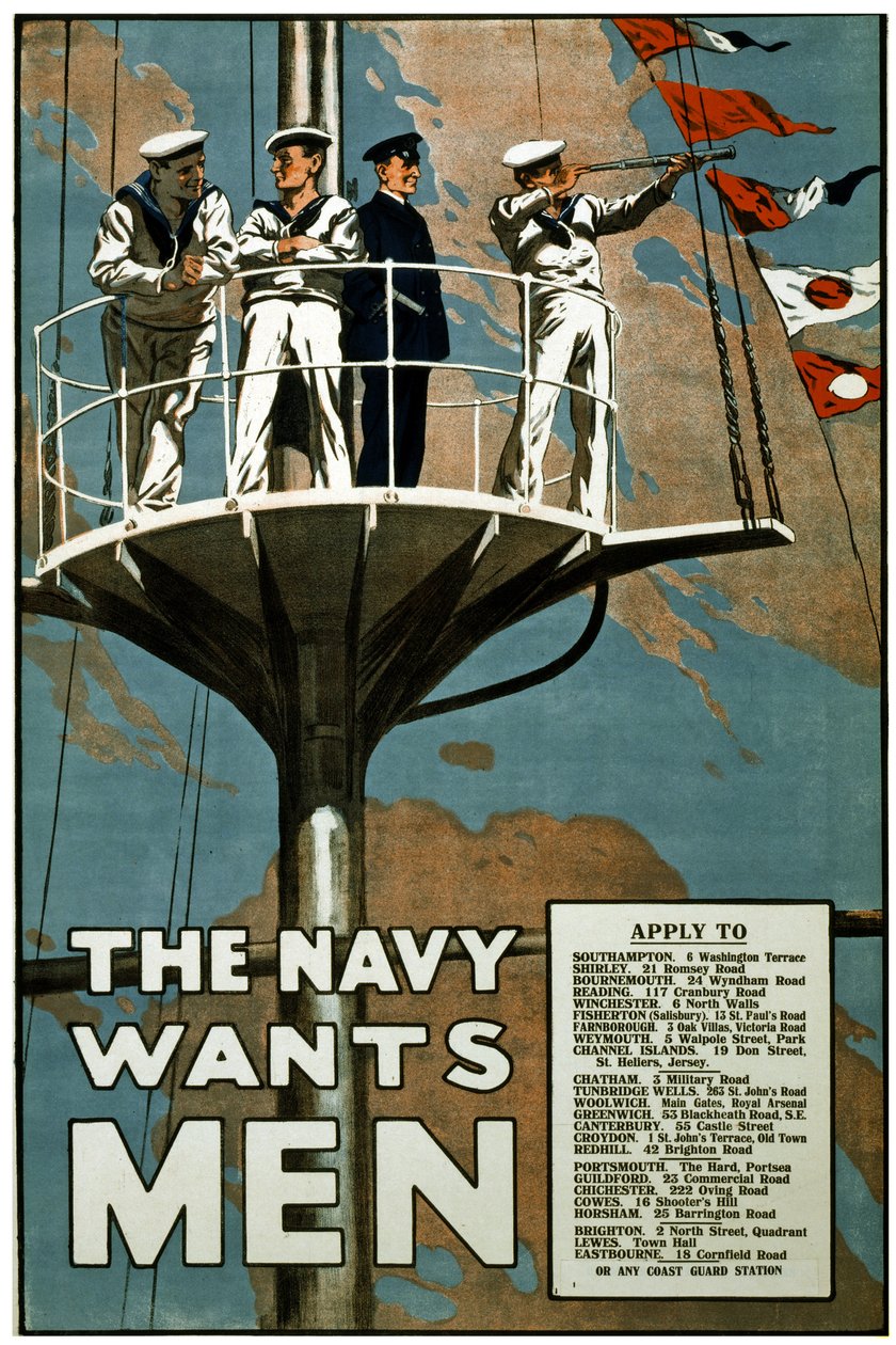 Flottan vill ha män, ca 1915 (litografi) av Unbekannt