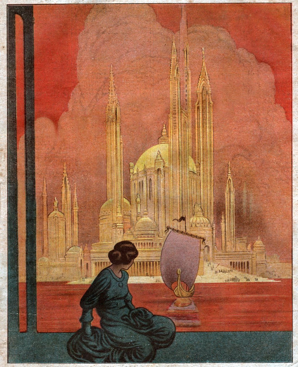 Utopisk stad. (Illustration 1922) av Unbekannter Künstler