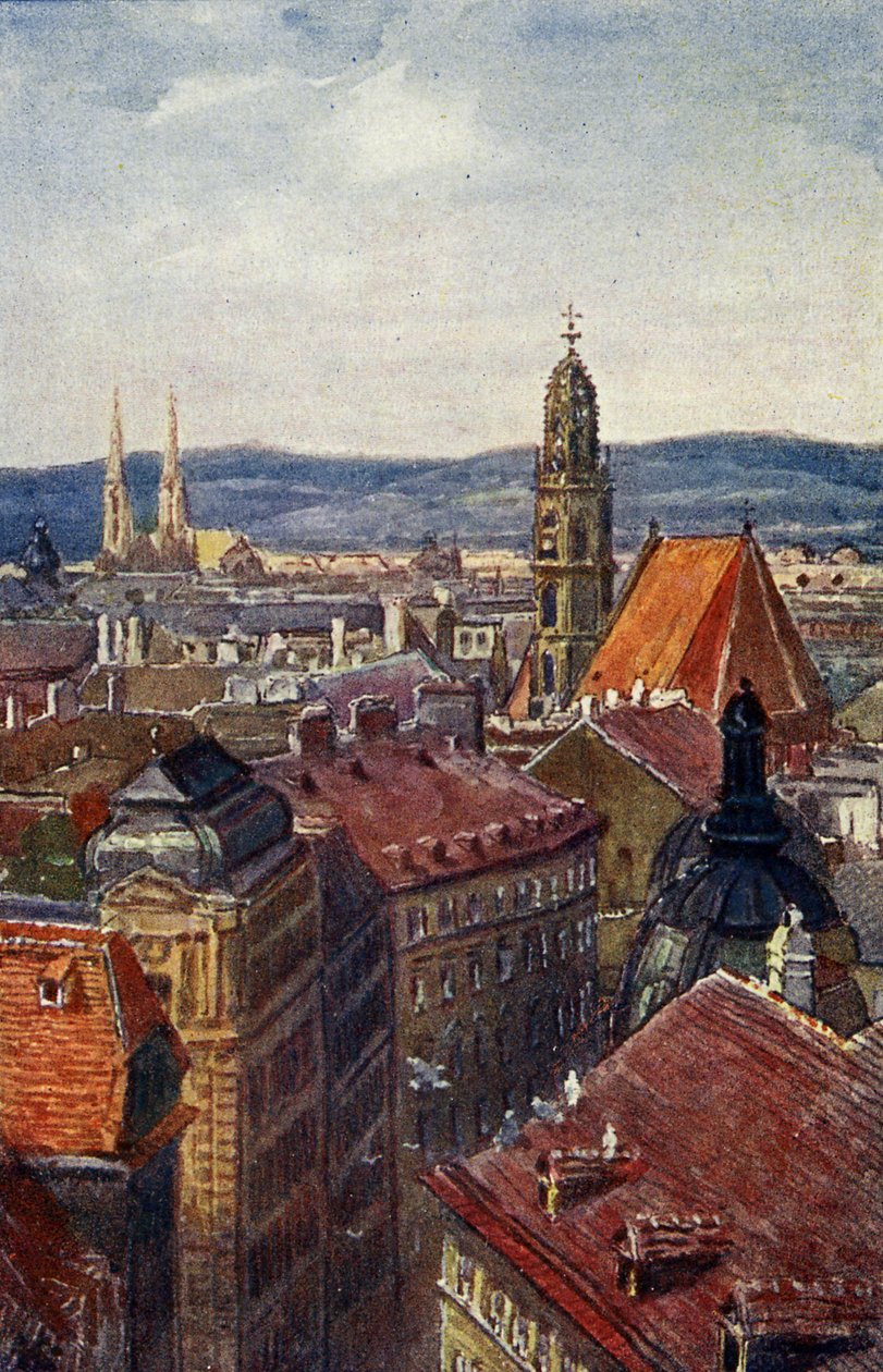Wien, Österrike: Utsikt över torn på taket. av Unbekannter Künstler