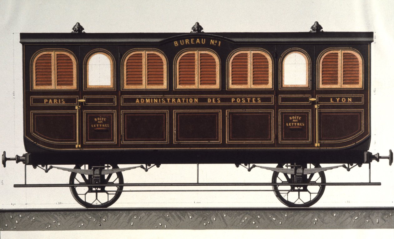 Postvagn, ca 1850 (gravyr) av Unbekannter Künstler