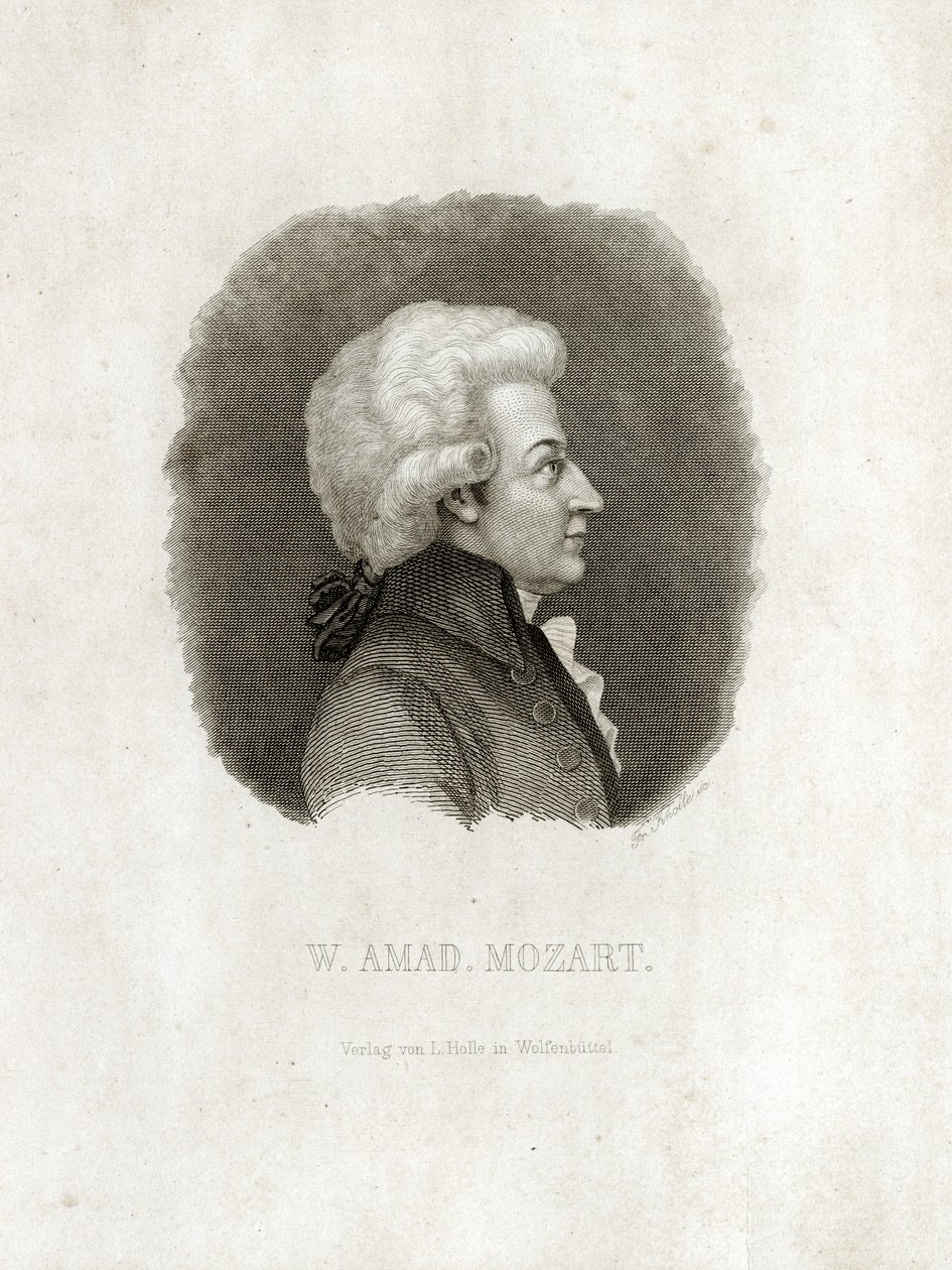 Wolfgang Amadeus Mozart gravyr. av Unbekannt