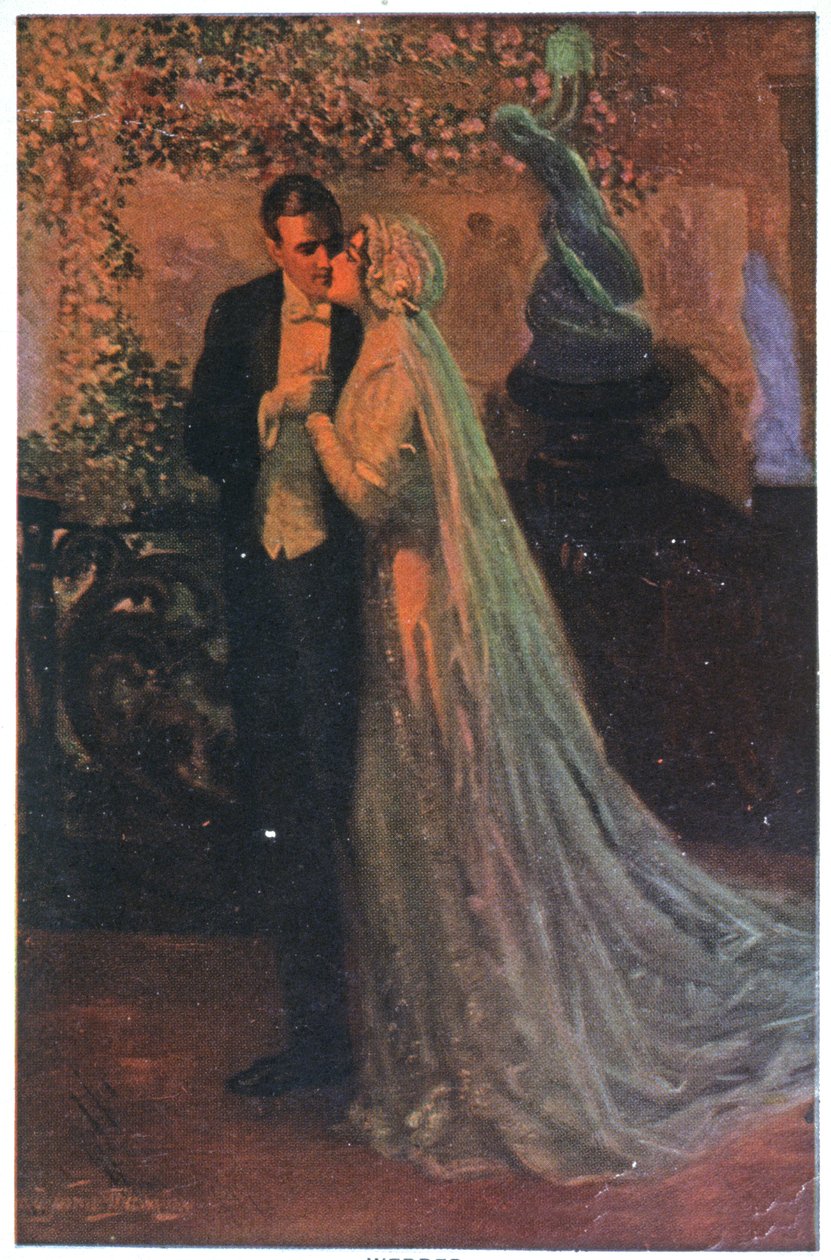 Ungt par efter ceremonin, ca 1920 (illustration) av Unbekannter Künstler